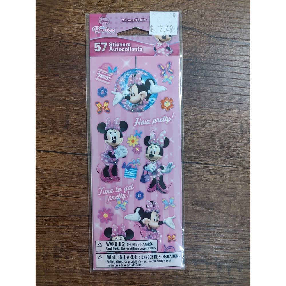 American Greetings Disney MINNIE MOUSE Bowtique Sparkly Stickers 3 Sheets